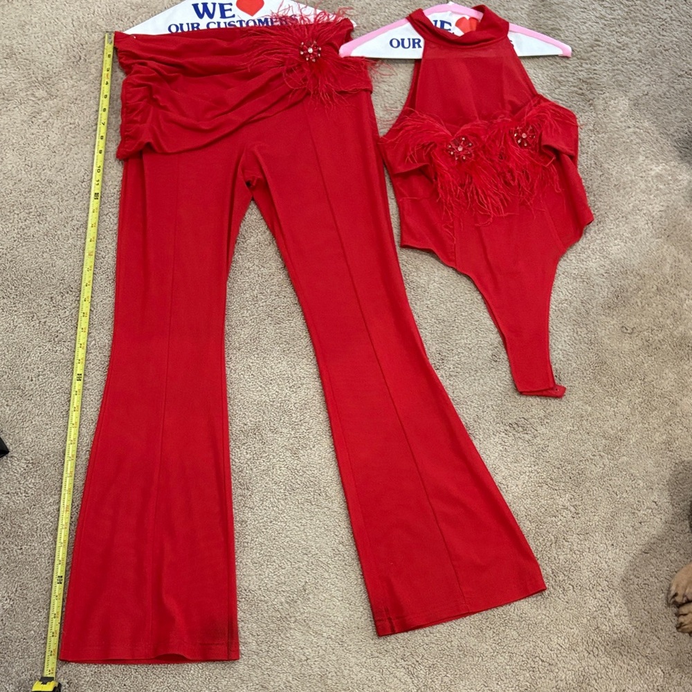 Elegant Red Boot Cut Pants & Jumpsuit Set